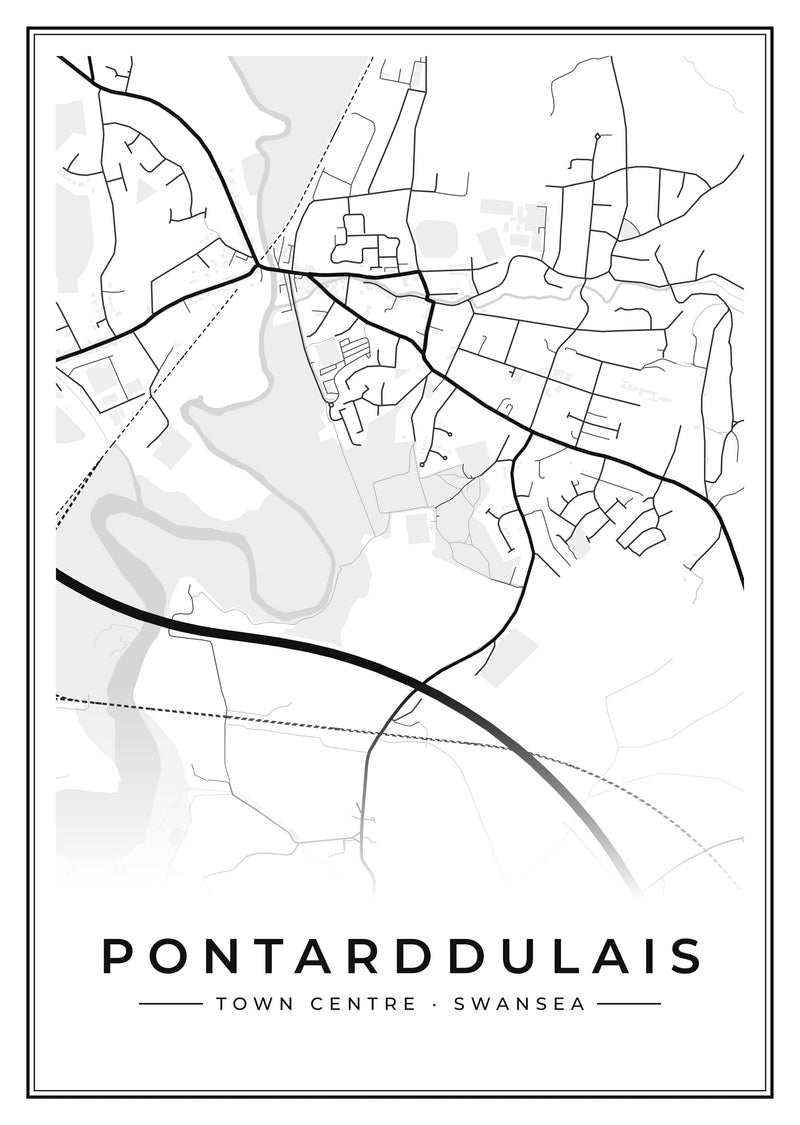 Pontarddulais Town Centre Street Map Poster