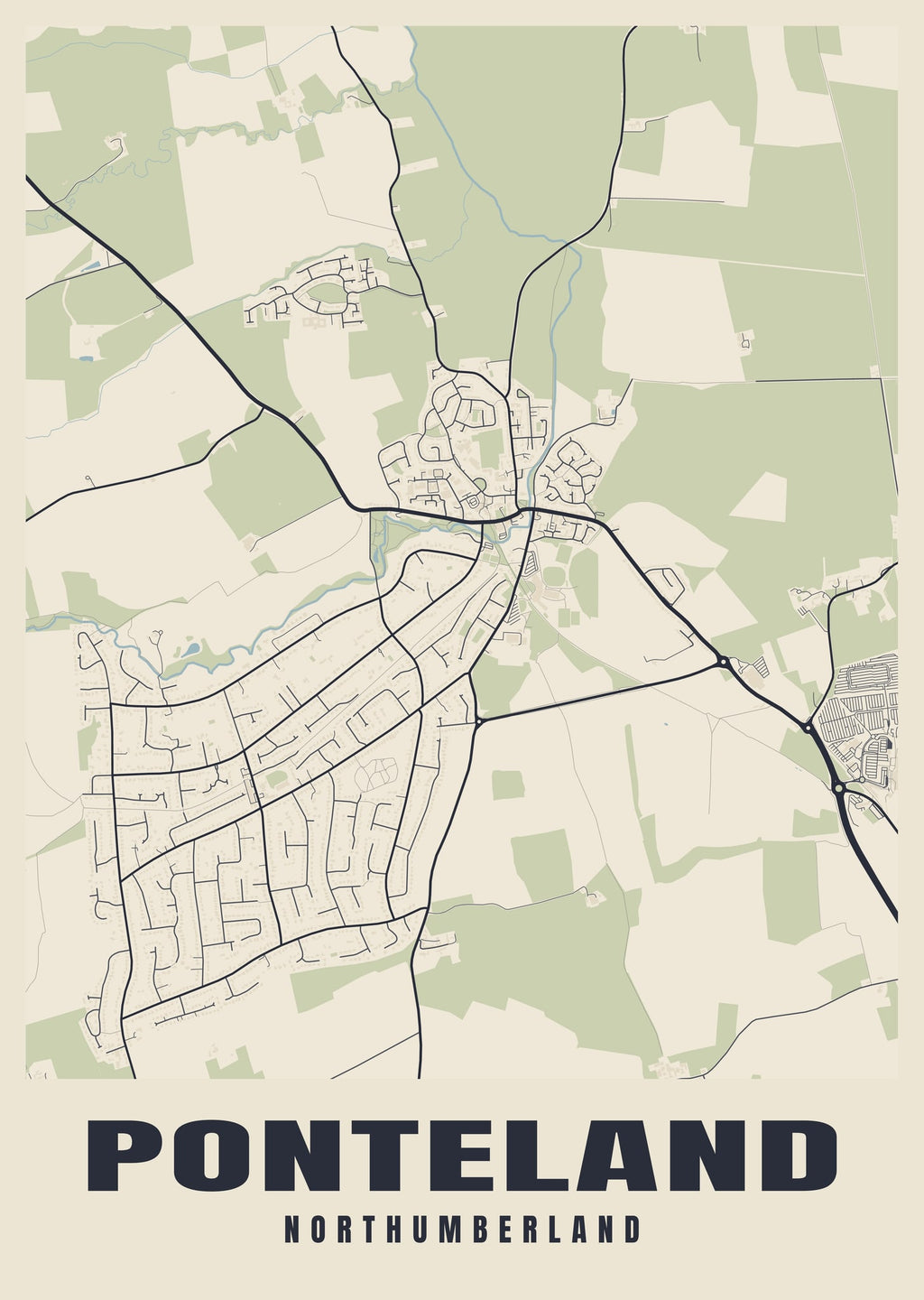 Street map poster of Ponteland, Northumberland