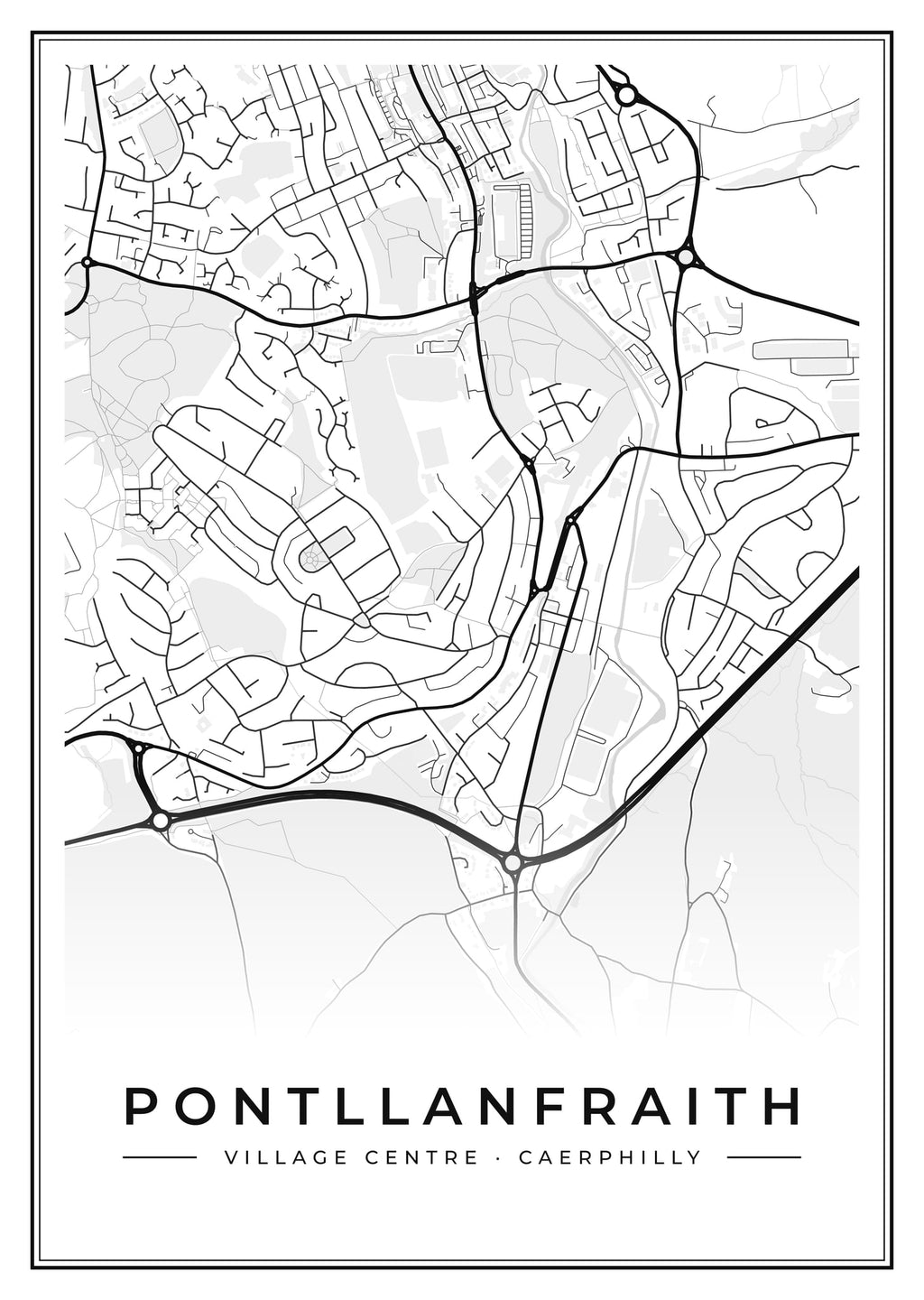 Street map poster of Pontllanfraith village centre, Caerphilly