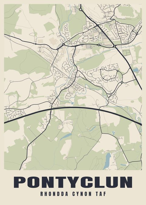 Pontyclun Street Map Poster