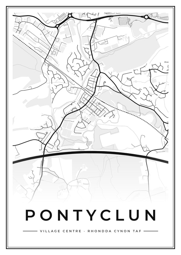 Pontyclun Village Centre Street Map Poster