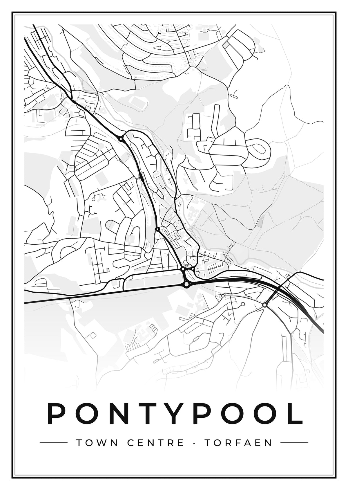 Street map poster of Pontypool town centre, Torfaen