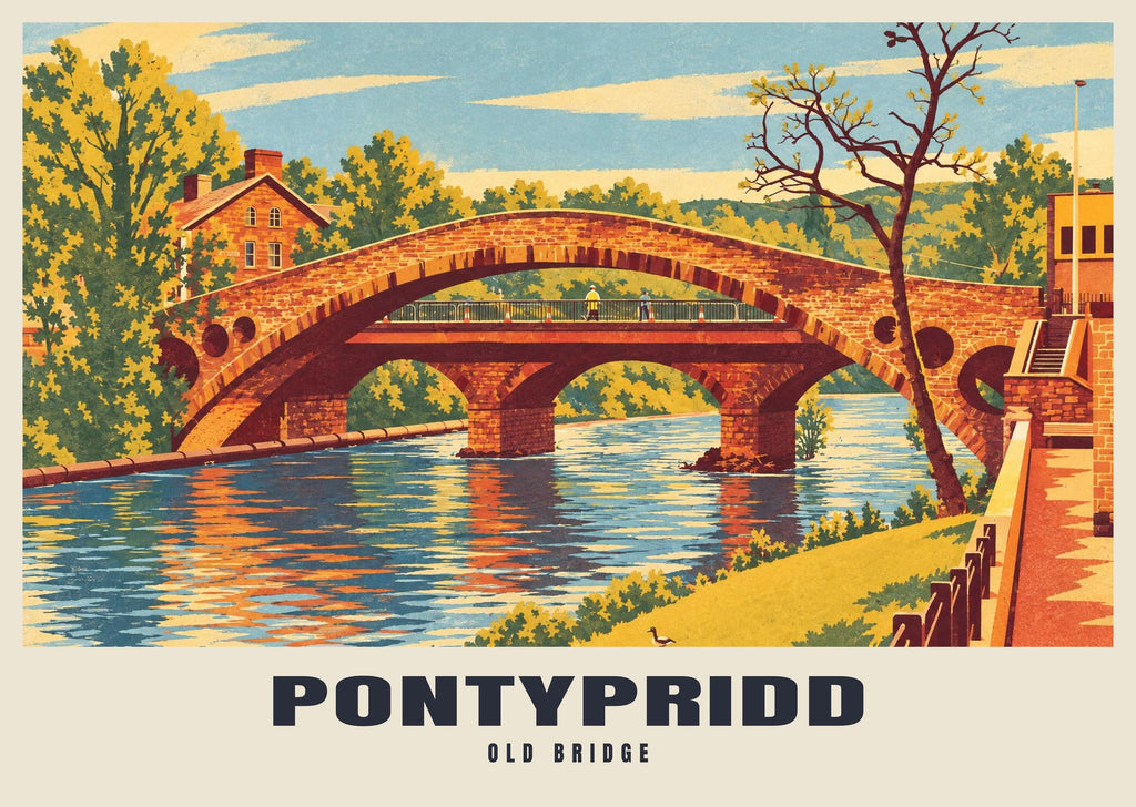 Old Bridge, Pontypridd poster, Retro Railway style