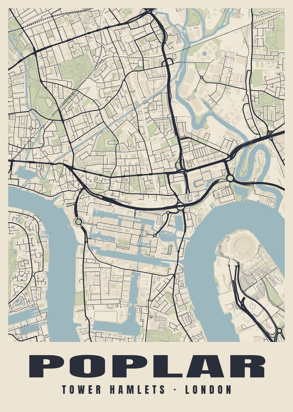 Heritage street map poster of Poplar, Tower Hamlets, London