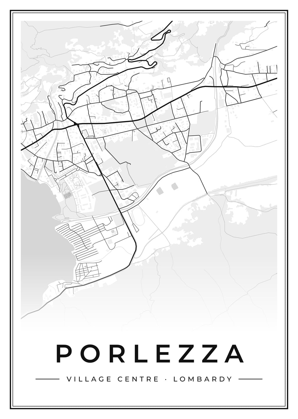 Street map poster of Porlezza village centre, Lombardy