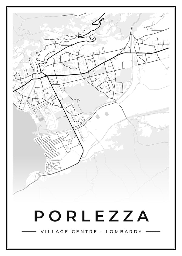 Porlezza Village Centre Street Map Poster