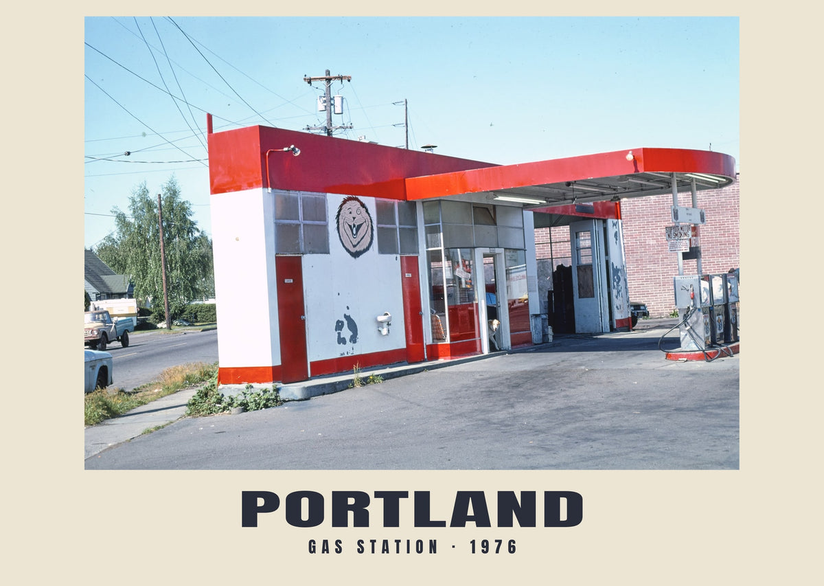 Gas station, Portland, 1976 — Historic photograph print