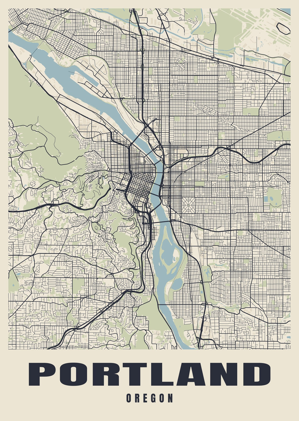 Street map poster of Portland, Oregon