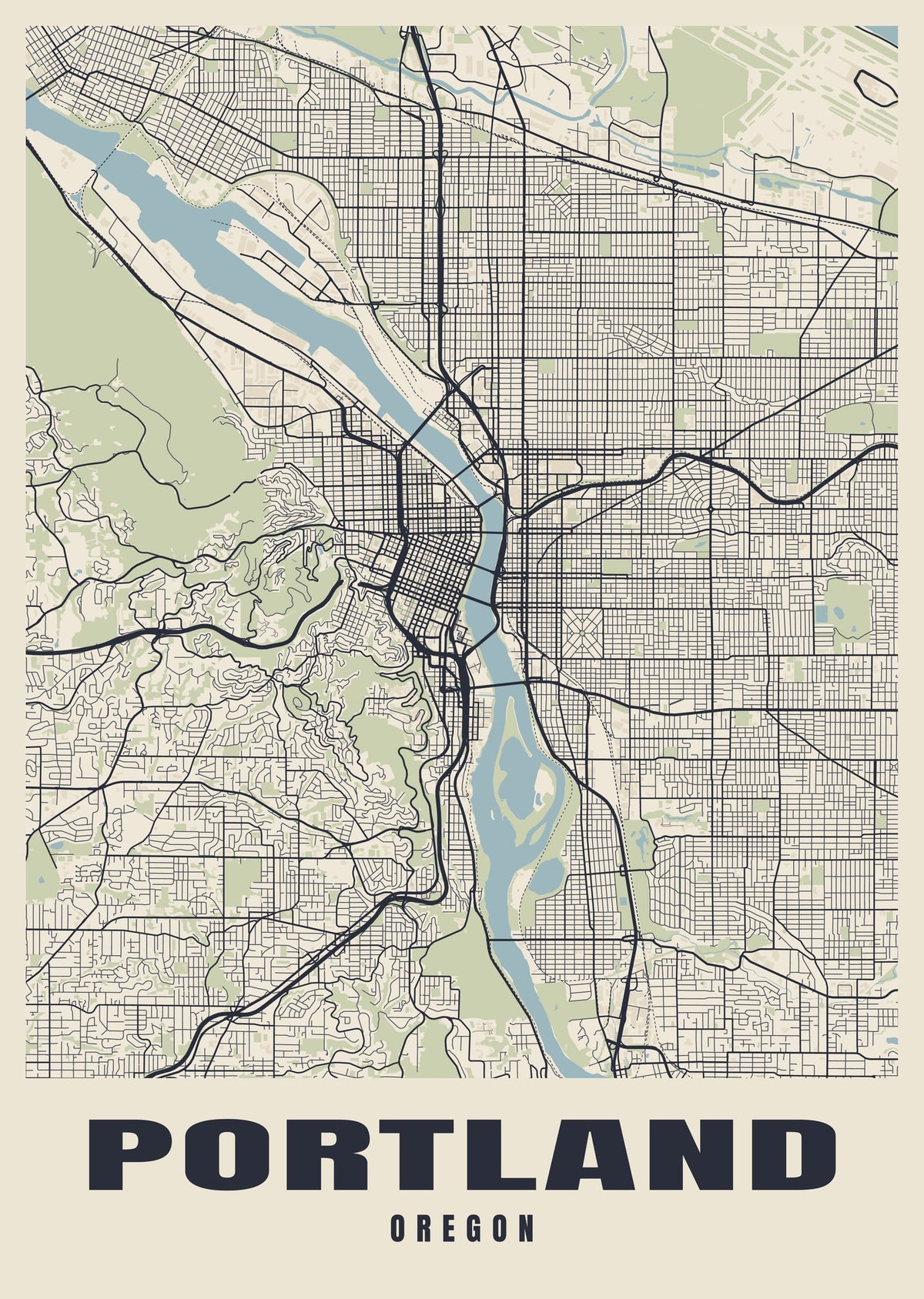 Street map poster of Portland, Oregon