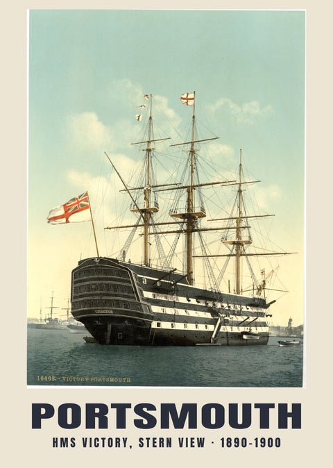 HMS Victory, Stern View, Portsmouth — 1890–1900 · Vintage photochrom print