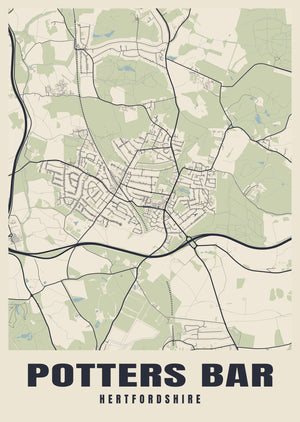 Potters Bar Street Map Poster