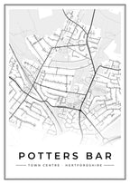 Street map poster of Potters Bar town centre, Hertfordshire