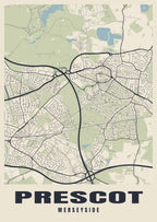 Street map poster of Prescot, Merseyside