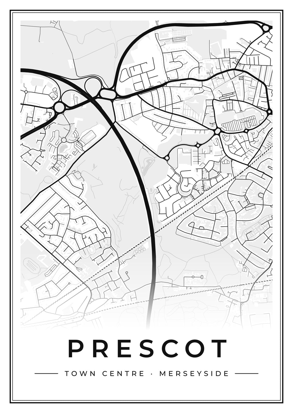 Street map poster of Prescot town centre, Merseyside
