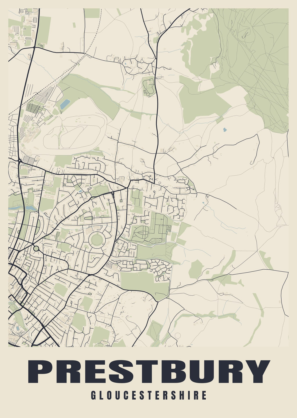 Street map poster of Prestbury, Gloucestershire