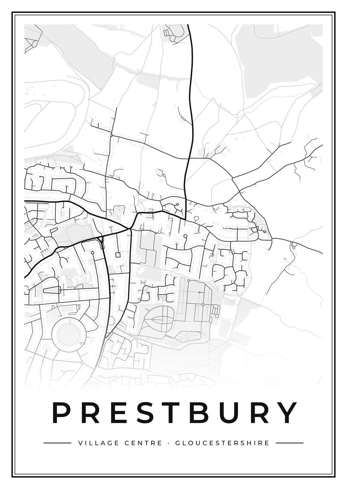 Street map poster of Prestbury village centre, Gloucestershire