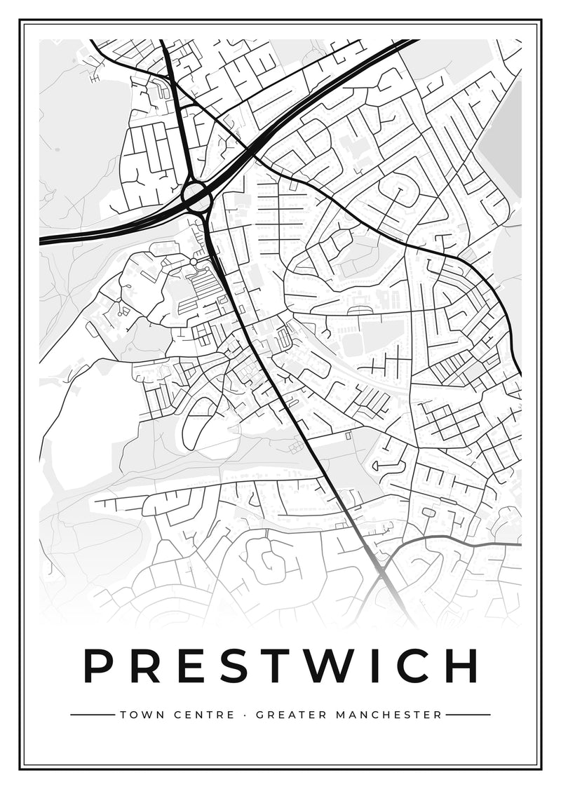 Prestwich Town Centre Street Map Poster