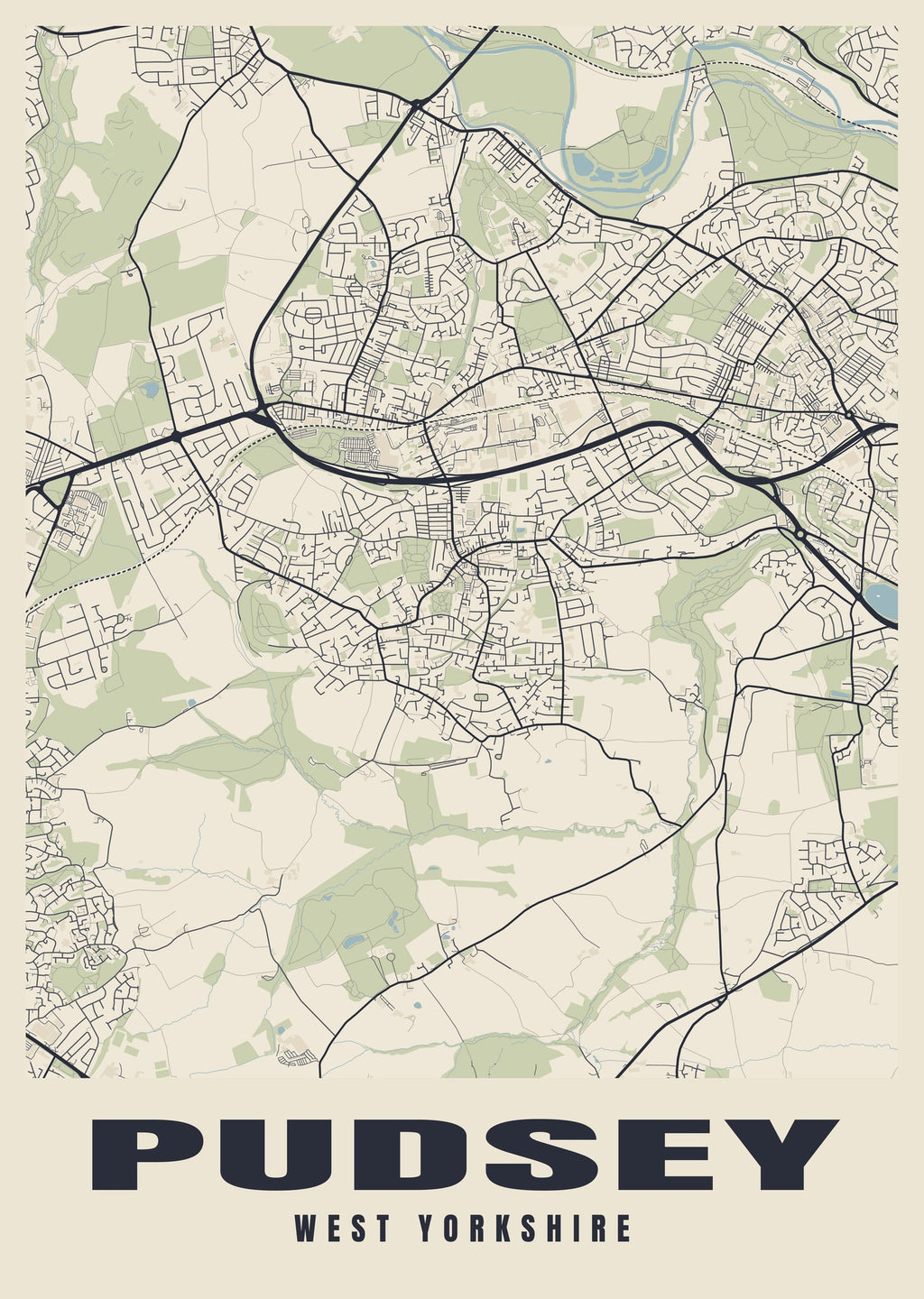 Street map poster of Pudsey, West Yorkshire