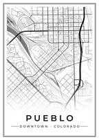 Street map poster of downtown Pueblo, Colorado