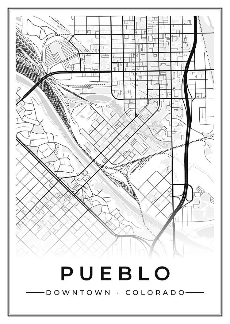 Pueblo Downtown Street Map Poster