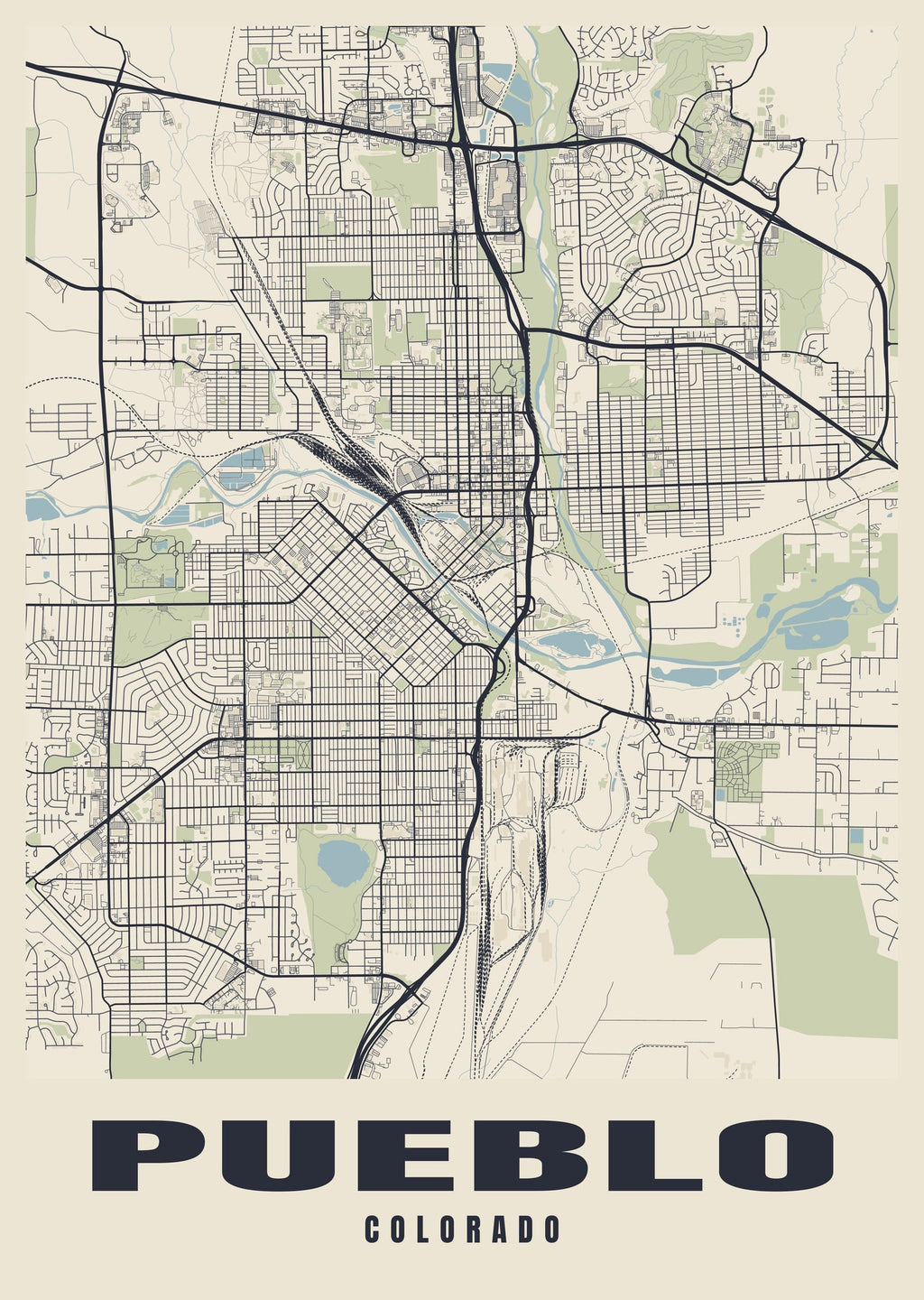 Street map poster of Pueblo, Colorado