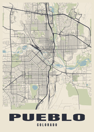 Pueblo Street Map Poster