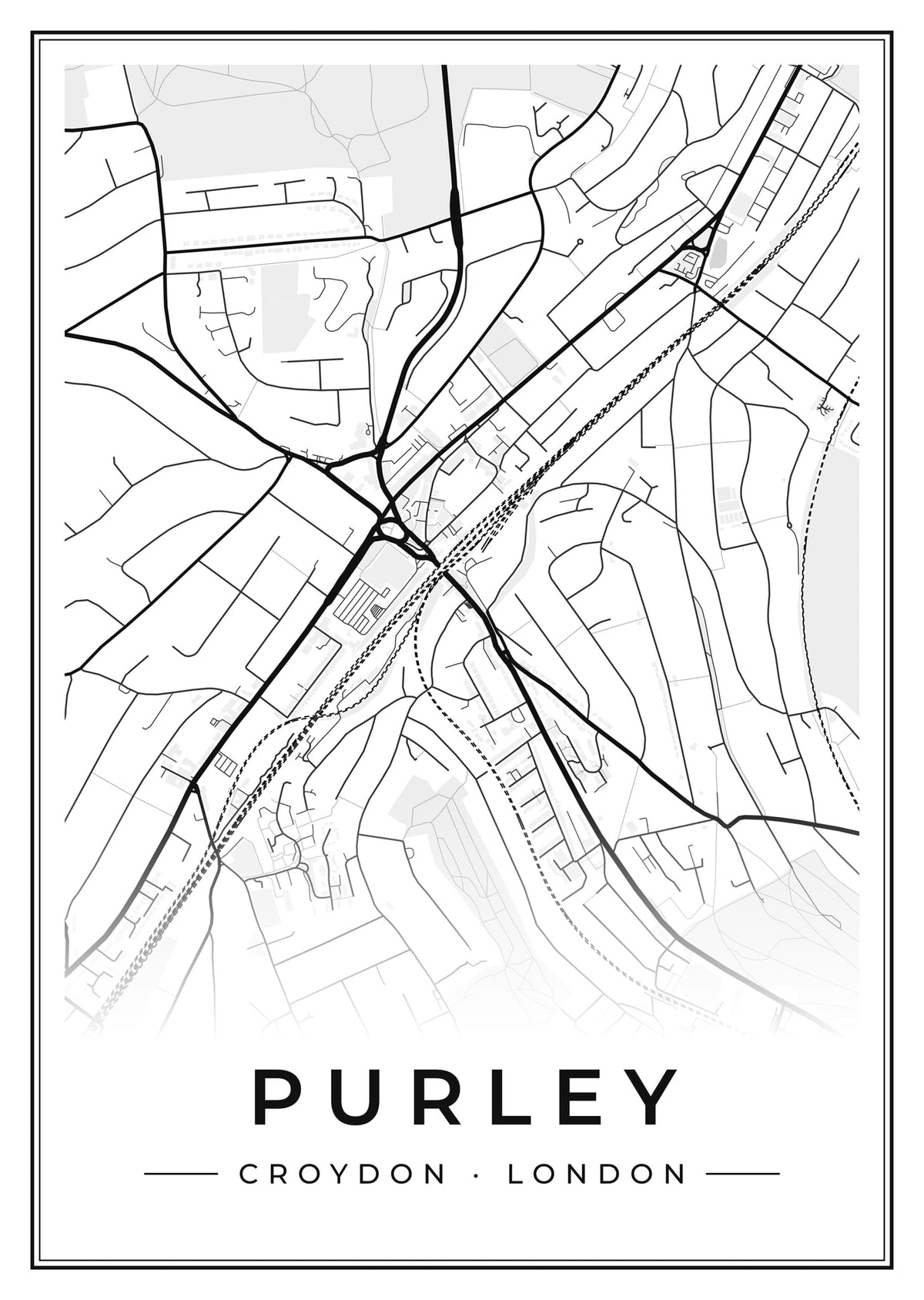 Street map poster of Purley, Croydon, London