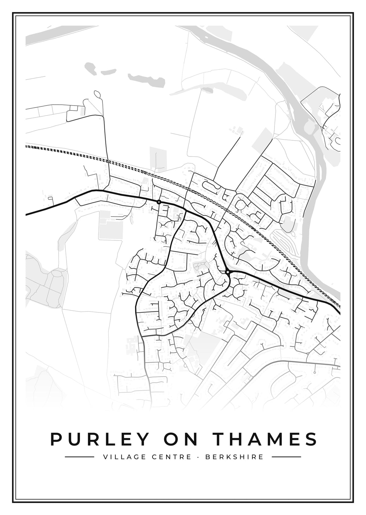 Street map poster of Purley on Thames village centre, Berkshire