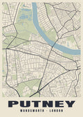 Heritage street map poster of Putney, Wandsworth, London