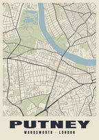 Heritage street map poster of Putney, Wandsworth, London