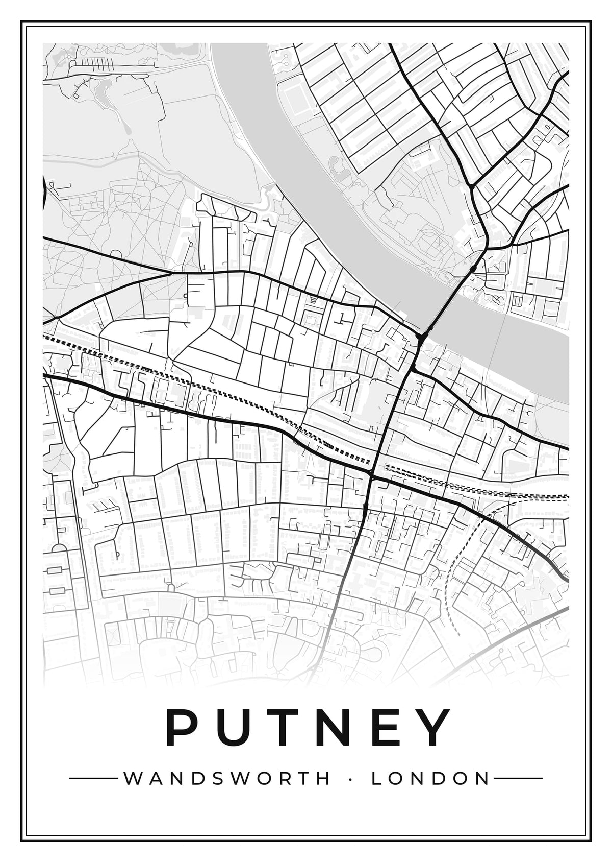 Street map poster of Putney, Wandsworth, London