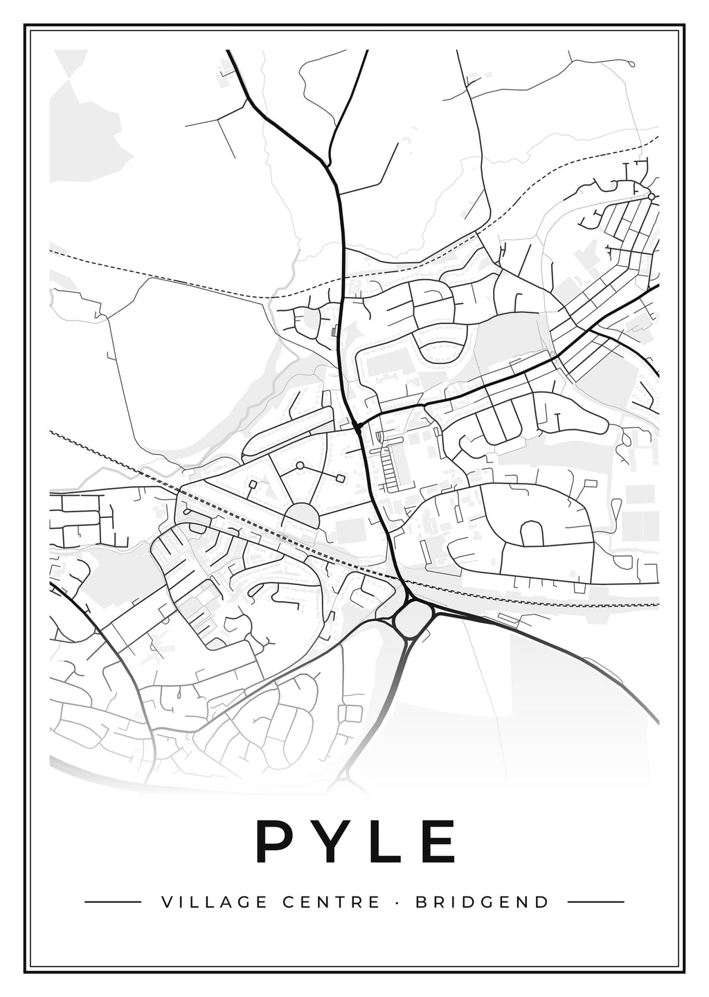 Street map poster of Pyle village centre, Bridgend