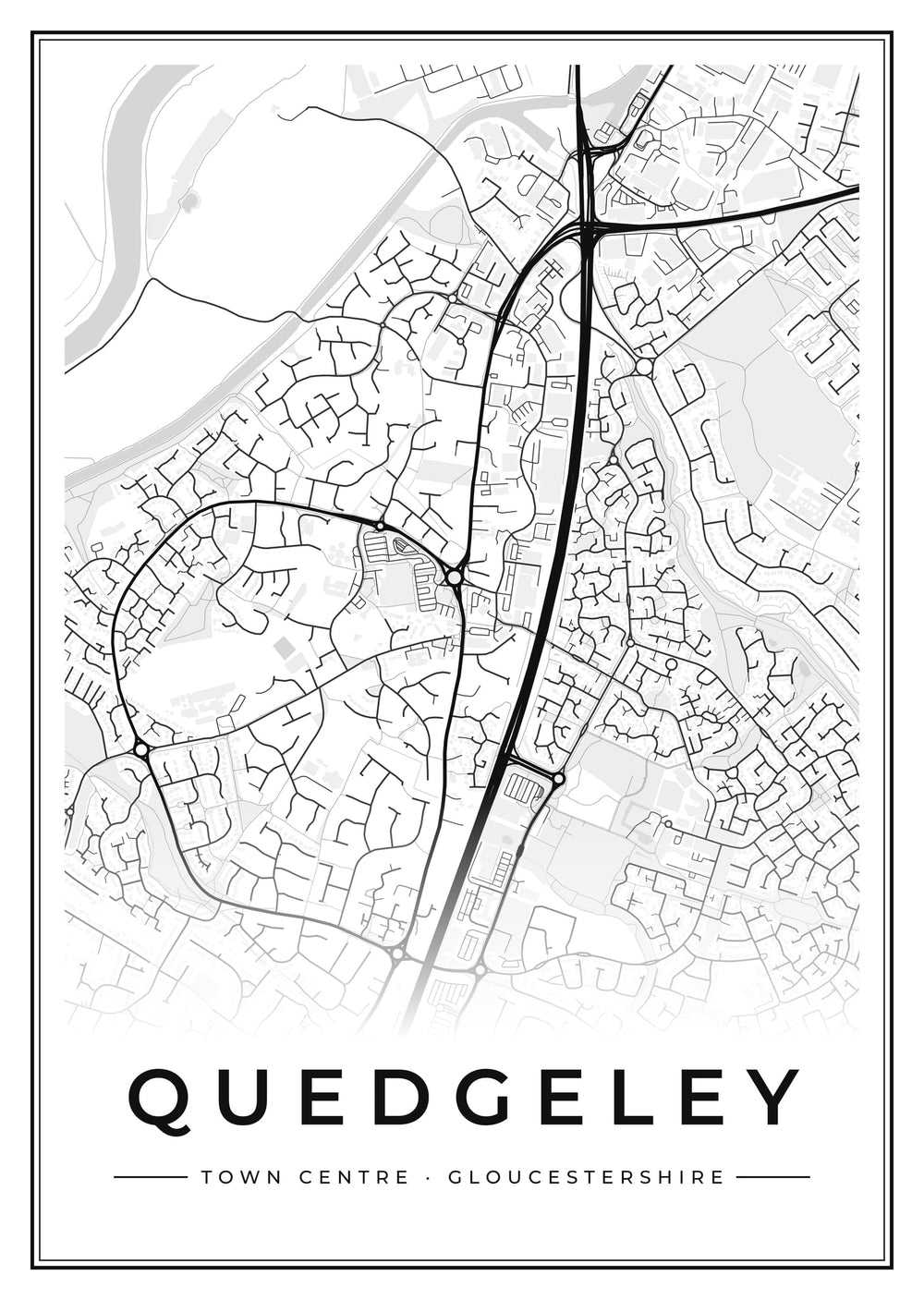 Quedgeley Town Centre Street Map Poster