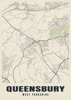 Street map poster of Queensbury, West Yorkshire