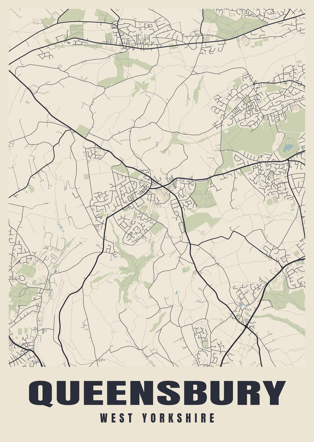 Street map poster of Queensbury, West Yorkshire