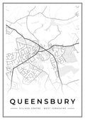 Street map poster of Queensbury village centre, West Yorkshire