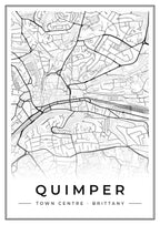 Street map poster of Quimper town centre, Brittany