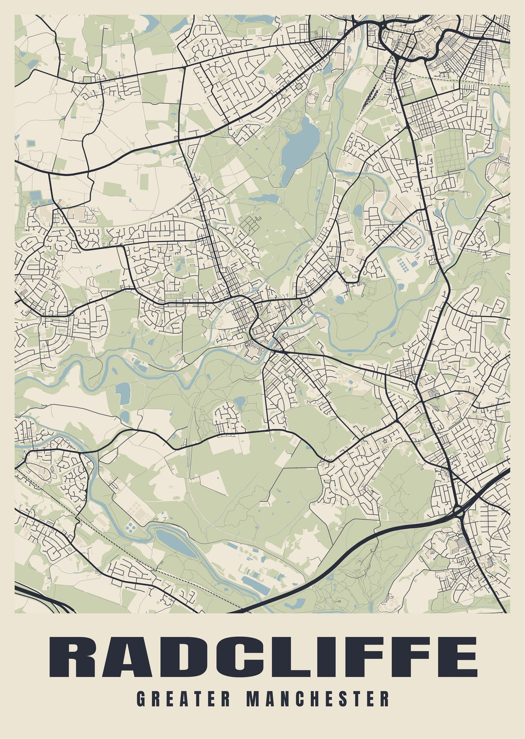 Street map poster of Radcliffe, Greater Manchester