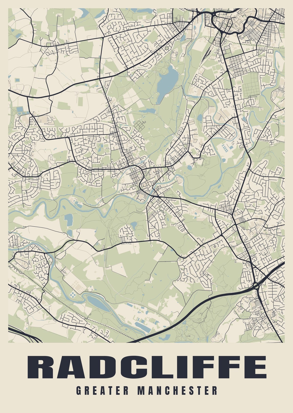 Street map poster of Radcliffe, Greater Manchester