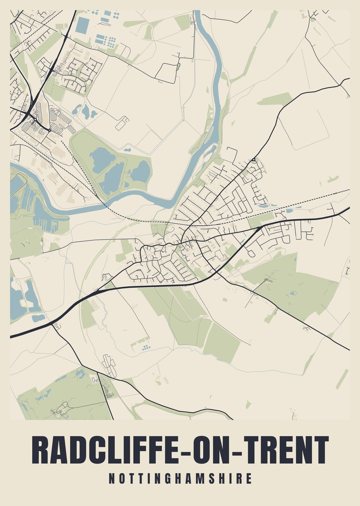 Street map poster of Radcliffe-on-Trent, Nottinghamshire