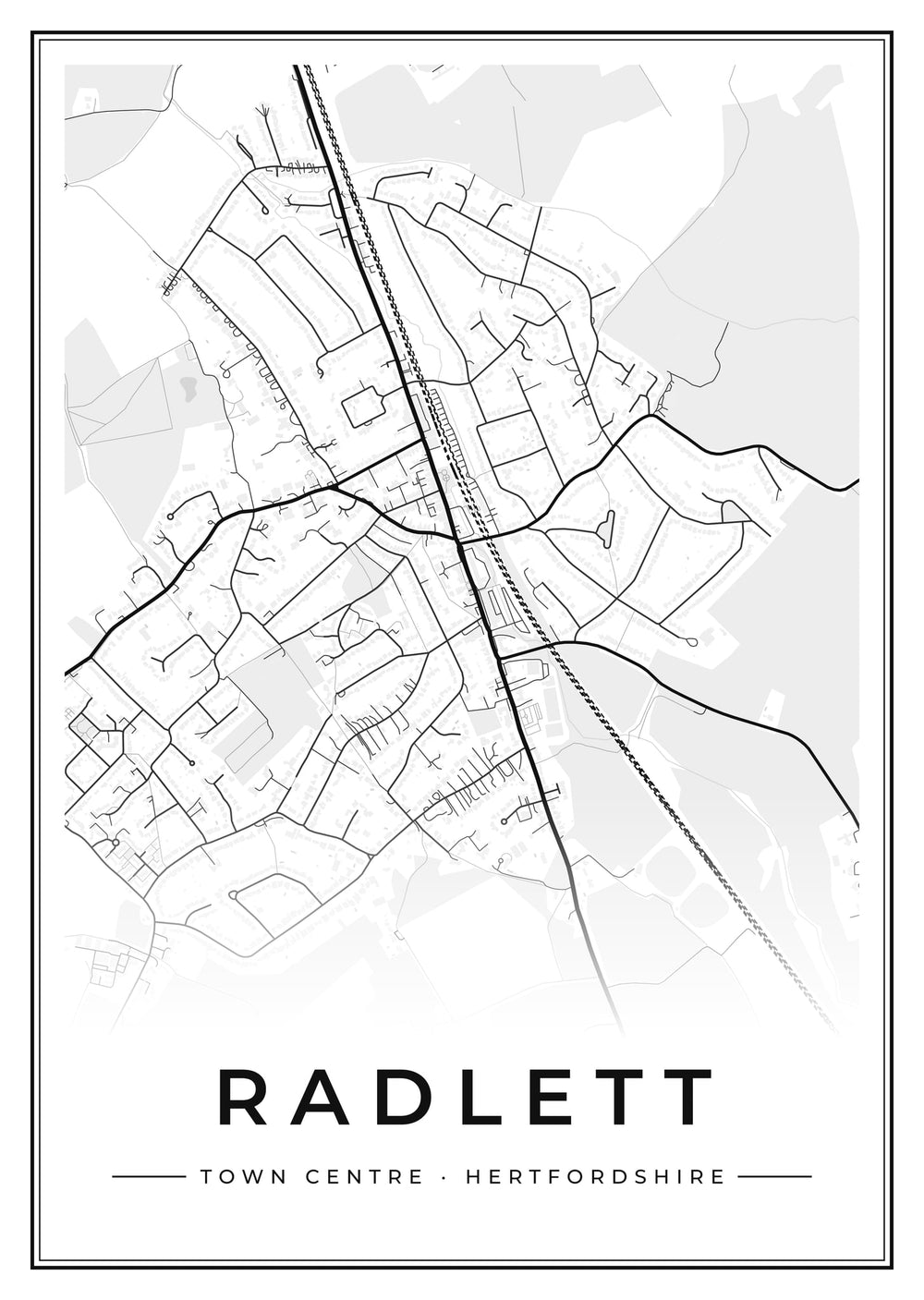 Radlett Town Centre Street Map Poster