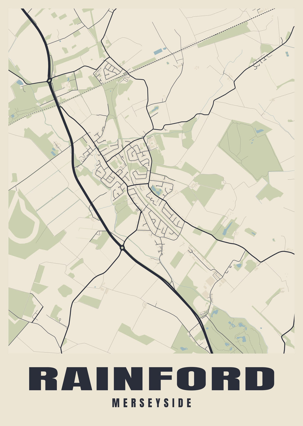 Street map poster of Rainford, Merseyside