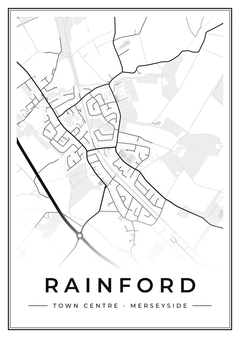 Rainford Town Centre Street Map Poster