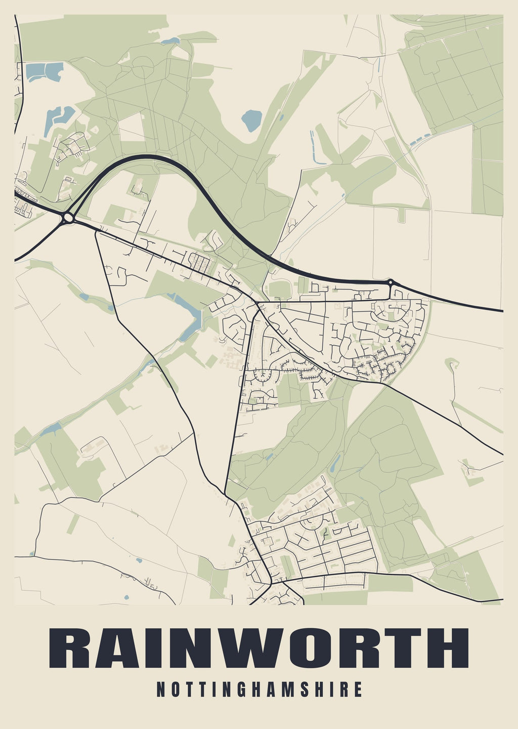 Street map poster of Rainworth, Nottinghamshire