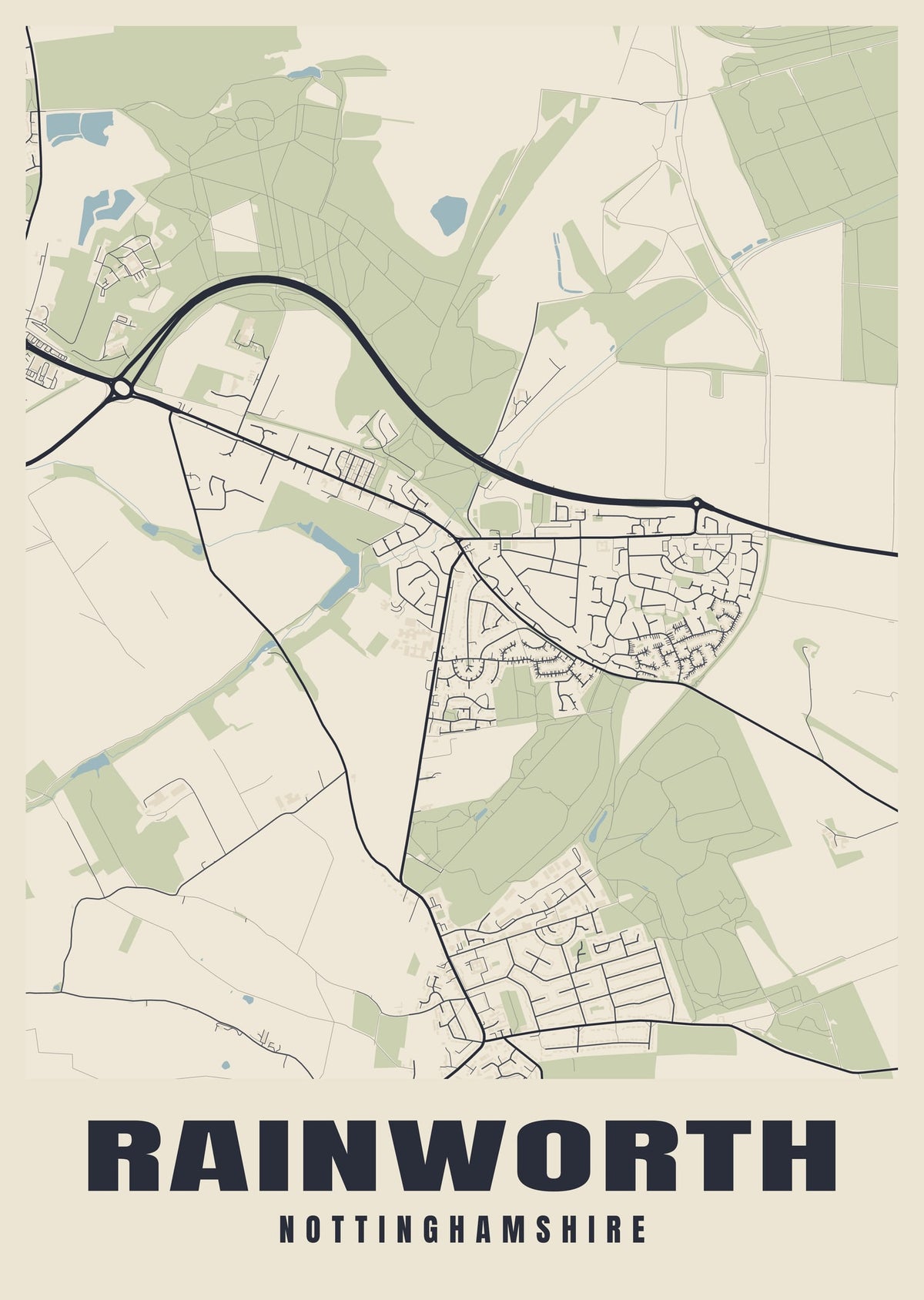 Street map poster of Rainworth, Nottinghamshire