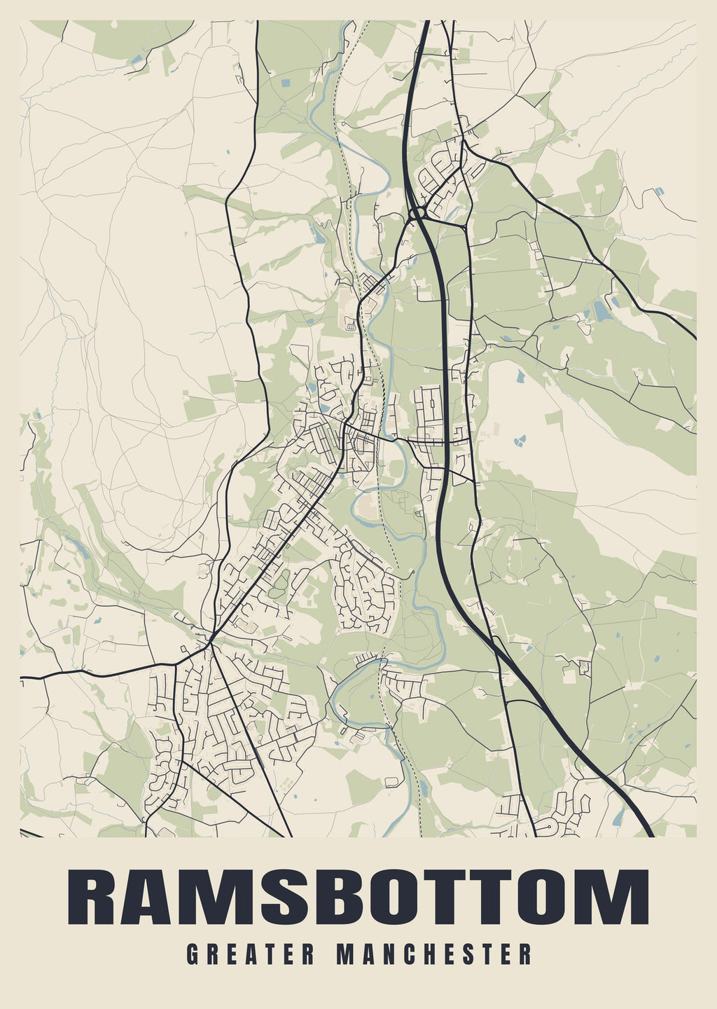 Street map poster of Ramsbottom, Greater Manchester