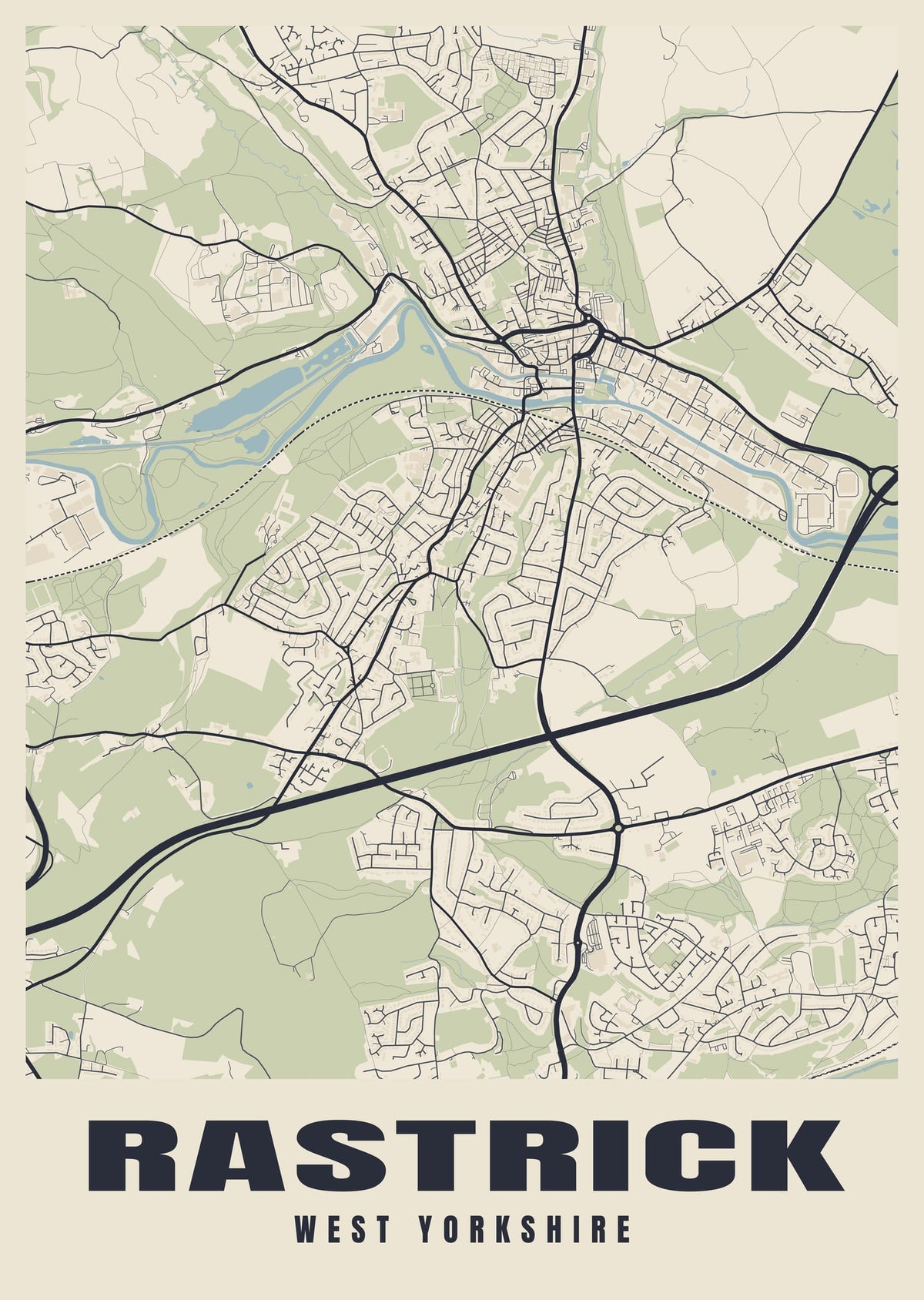 Street map poster of Rastrick, West Yorkshire