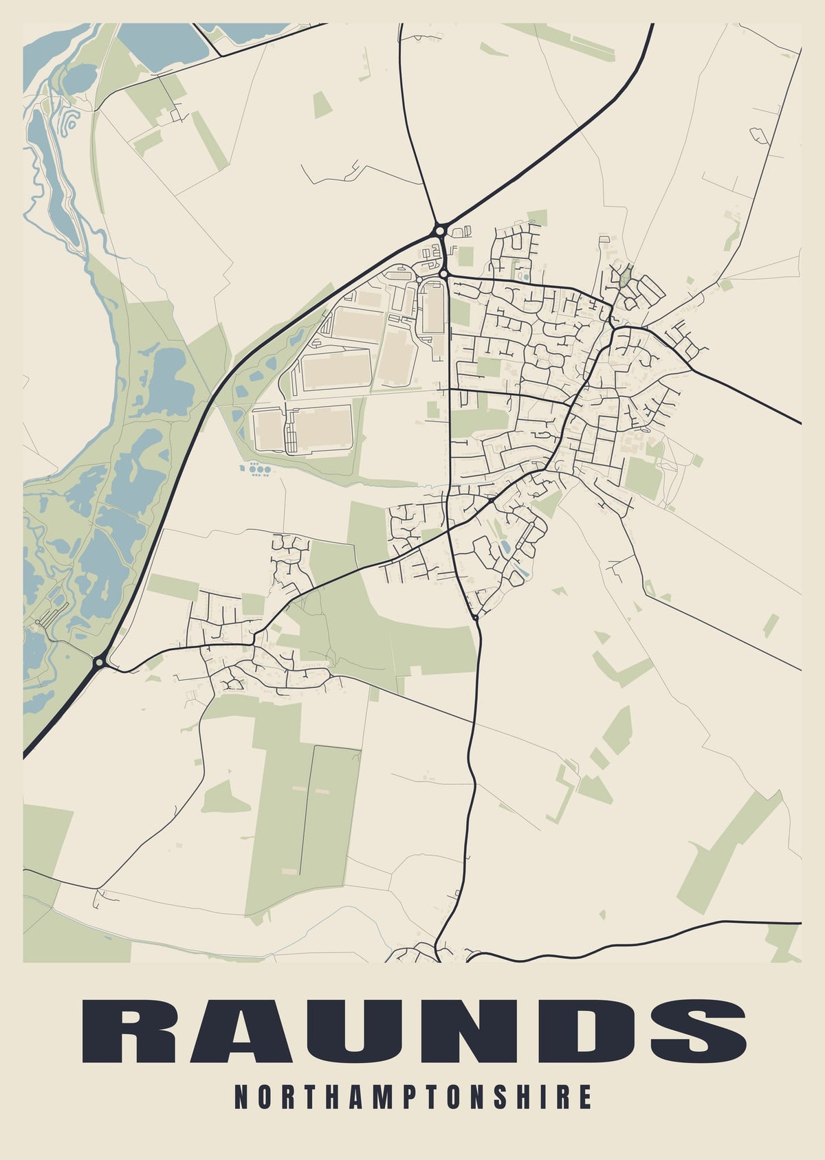 Street map poster of Raunds, Northamptonshire