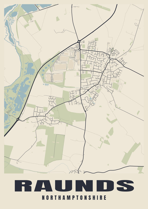 Raunds Street Map Poster