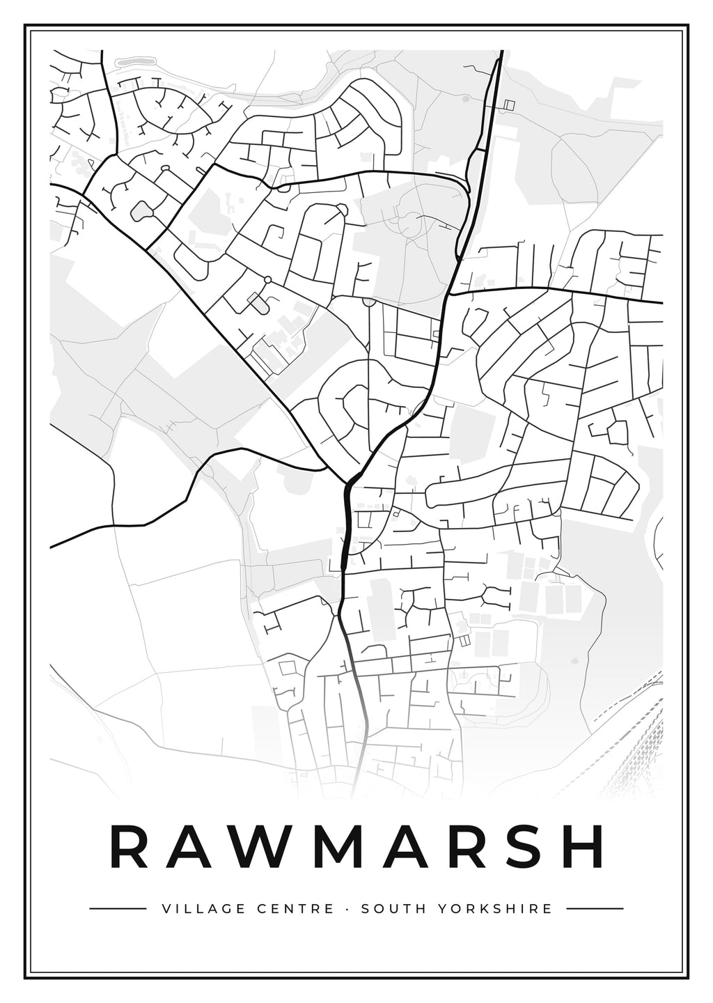 Street map poster of Rawmarsh village centre, South Yorkshire